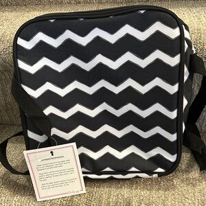 Thirty-One Perfect Potluck Square Thermal tote bag in a black and white chevron